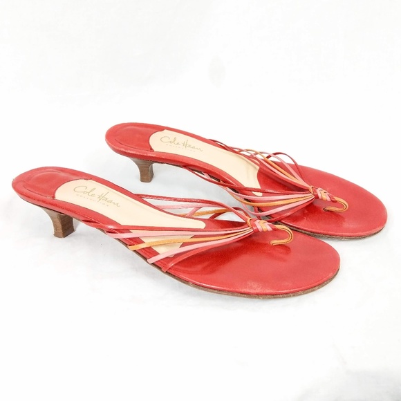 Cole Haan Laced Leather Red Thong Sandals - Picture 2 of 8